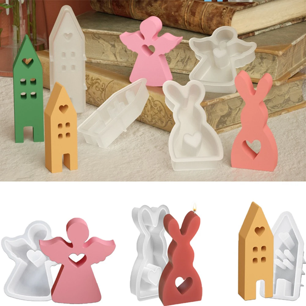 

7Pcs Easter Silicone Molds House Rabbit Angel Resin Molds Candle Molds for DIY Candle Candy Chocolate Soap