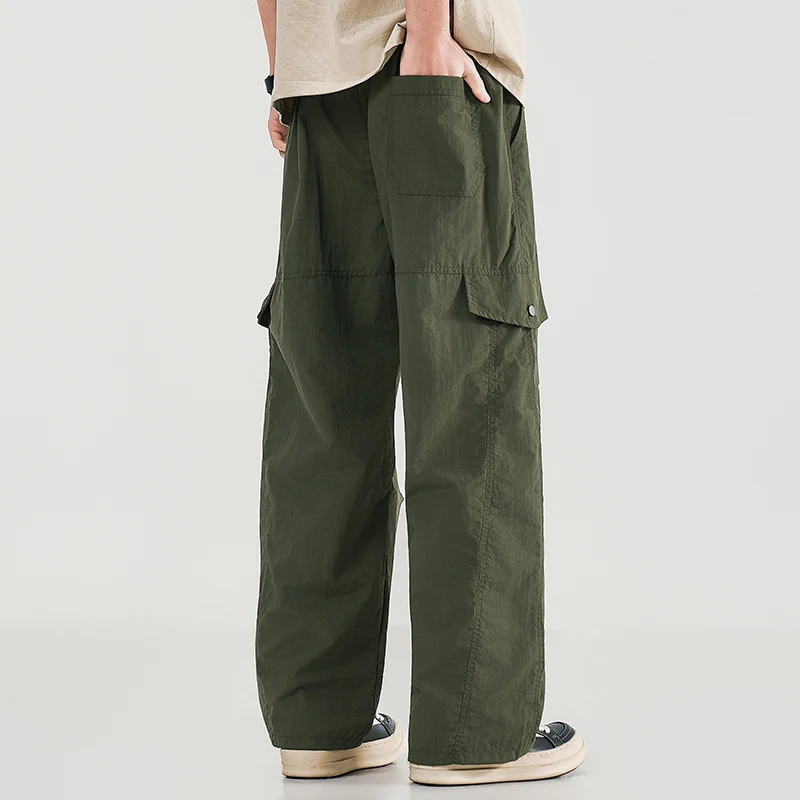 Pantalones de Trabajo de Pierna Ancha para Hombre, Estilo Casual, Holgados, con Múltiples Bolsillos, para Primavera, Verano y Otoño, Pantalones Cargo para Deportes al Aire Libre
