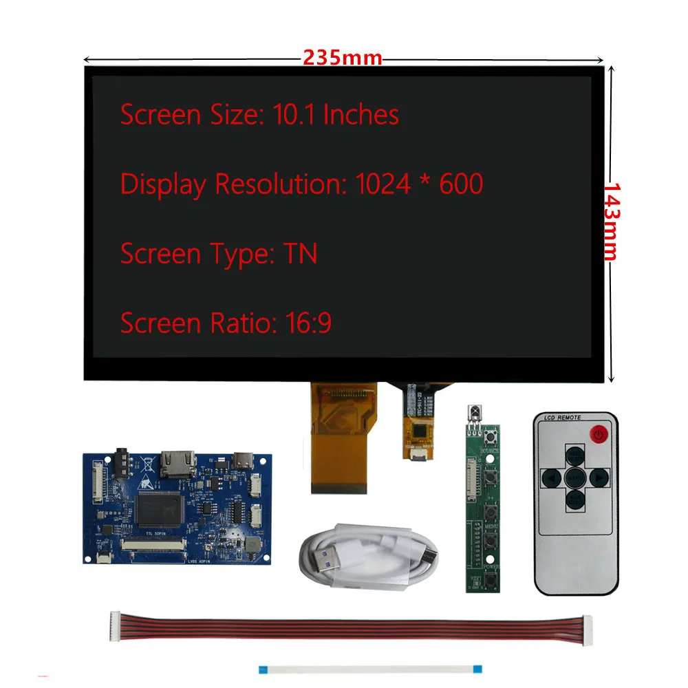 10.1 Inch LCD Display Screen Audio Driver Control Board Digitizer Touchscreen Monitor For Raspberry Pi Computer Assisted Screen