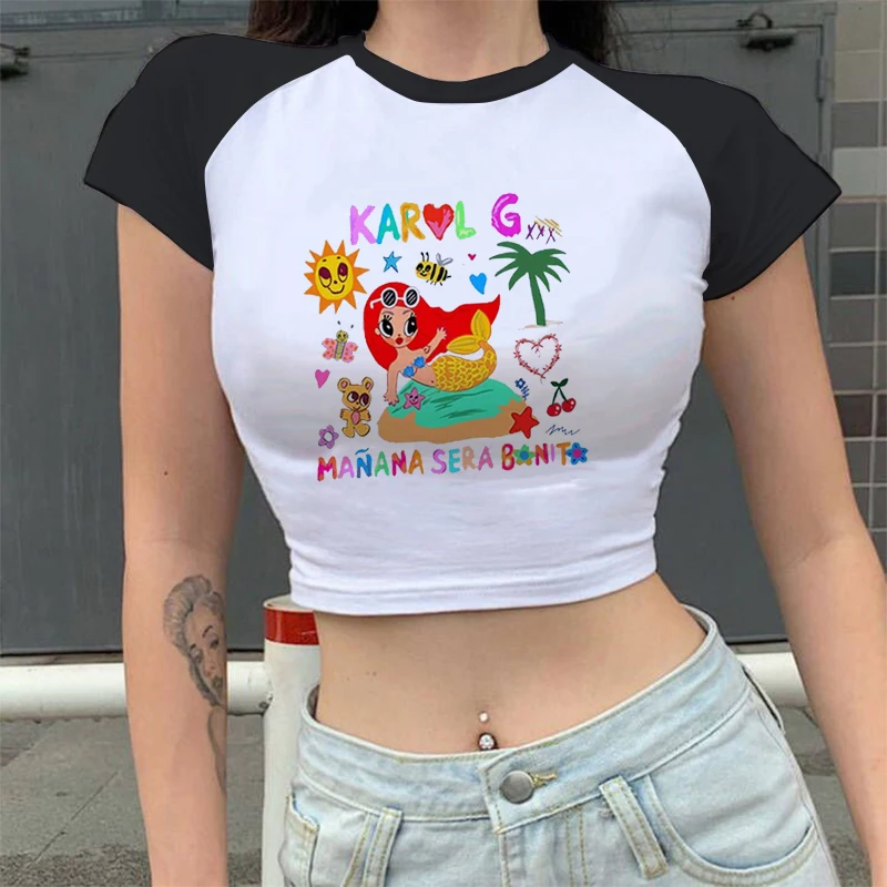 Karol G Mermaid With Ferxxo Sunglasses Pink Hair Baby Tee Manana Sera Bonito T Shirts Summer Fashion Sexy Y2k Crop Tops Clothes