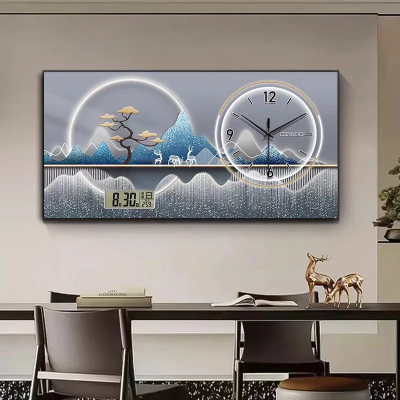 Luxury Wall Clock Art Crystal Porcelain Decorative Painting with Golden Deer or Floral Motif Modern Home Living Room Wall Décor