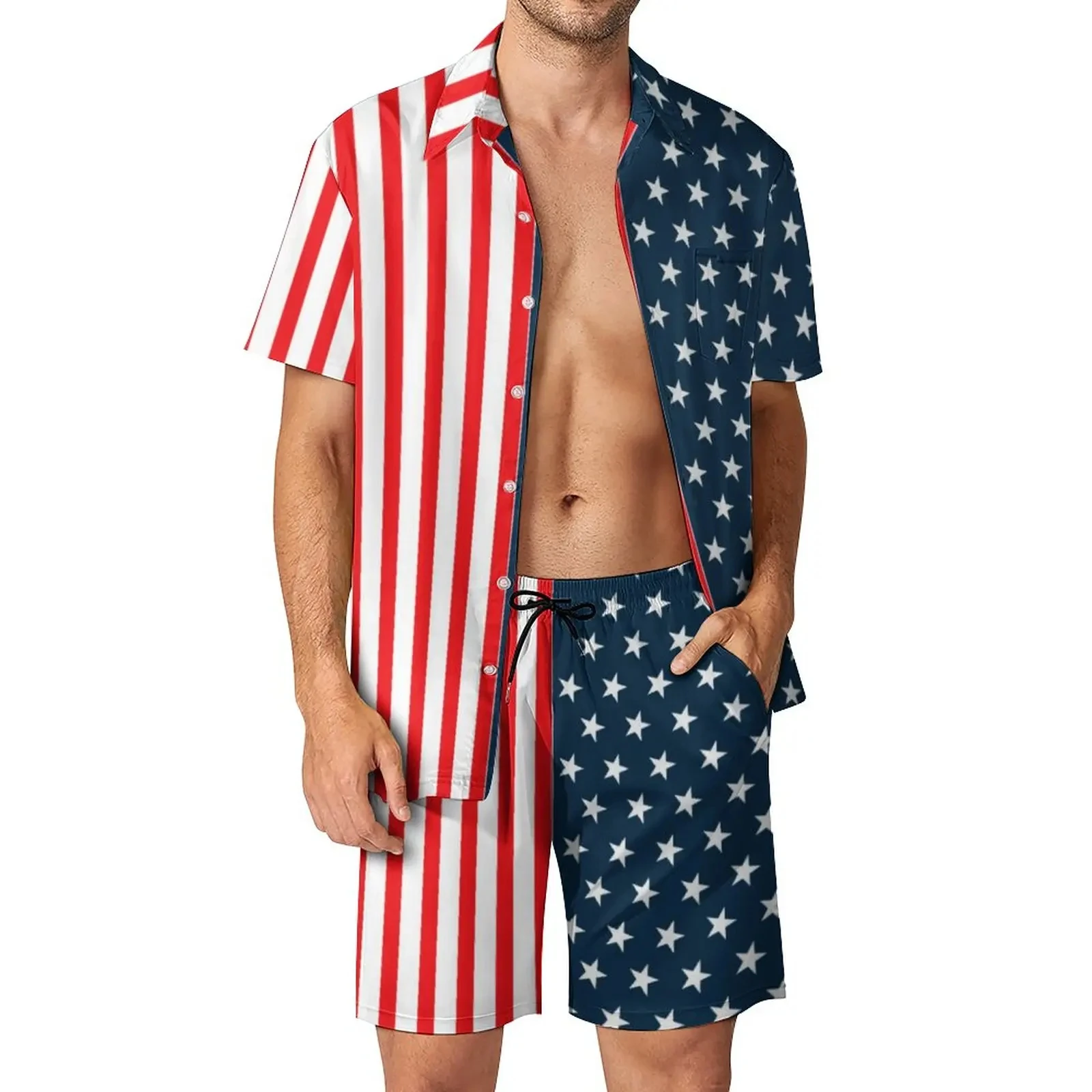 American USA Flag Shirt Sets 3D Print Men Casual Fashion Short Sleeves Shirts Oversized Beach Shorts Hawaiian Tops Suits Clothes