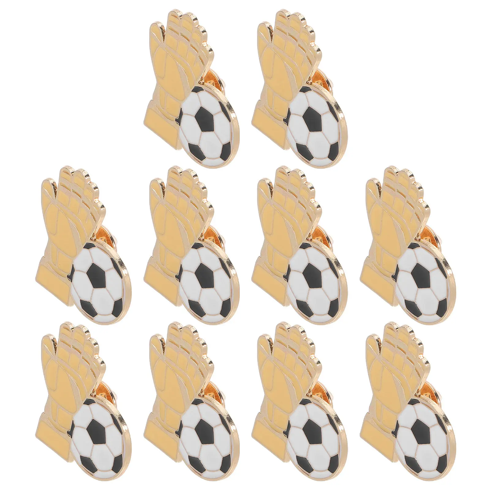 10Pcs Soccer Brooch Pins Metal Sports Lapel Badge Game Spirit Soccer Fan Accessories for Jackets Hats Bags
