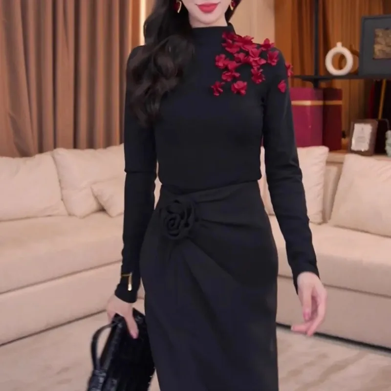 

Three-dimensional Flower Women's New Autumn Winter Bottoming Hot Style Top with Style Style T-Shirts