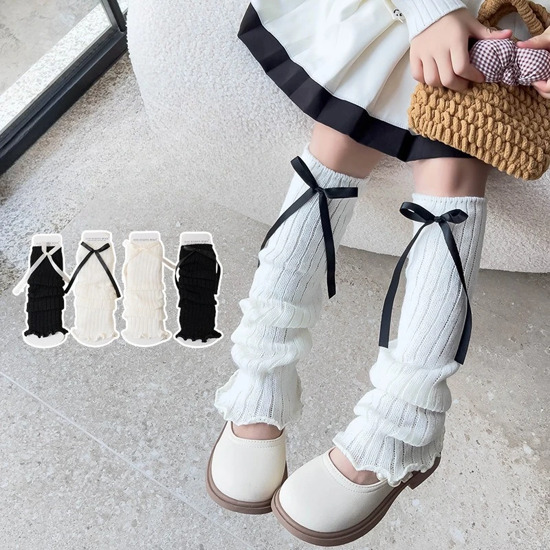 

Ремни с галстуком-бабочкой Y2K Гетры для девочек Длинные носки в японском стиле Лолита Вязаные чехлы для ног Грелка для рук Зимние вязаные крючком носки с купочкой Манжеты для ботинок