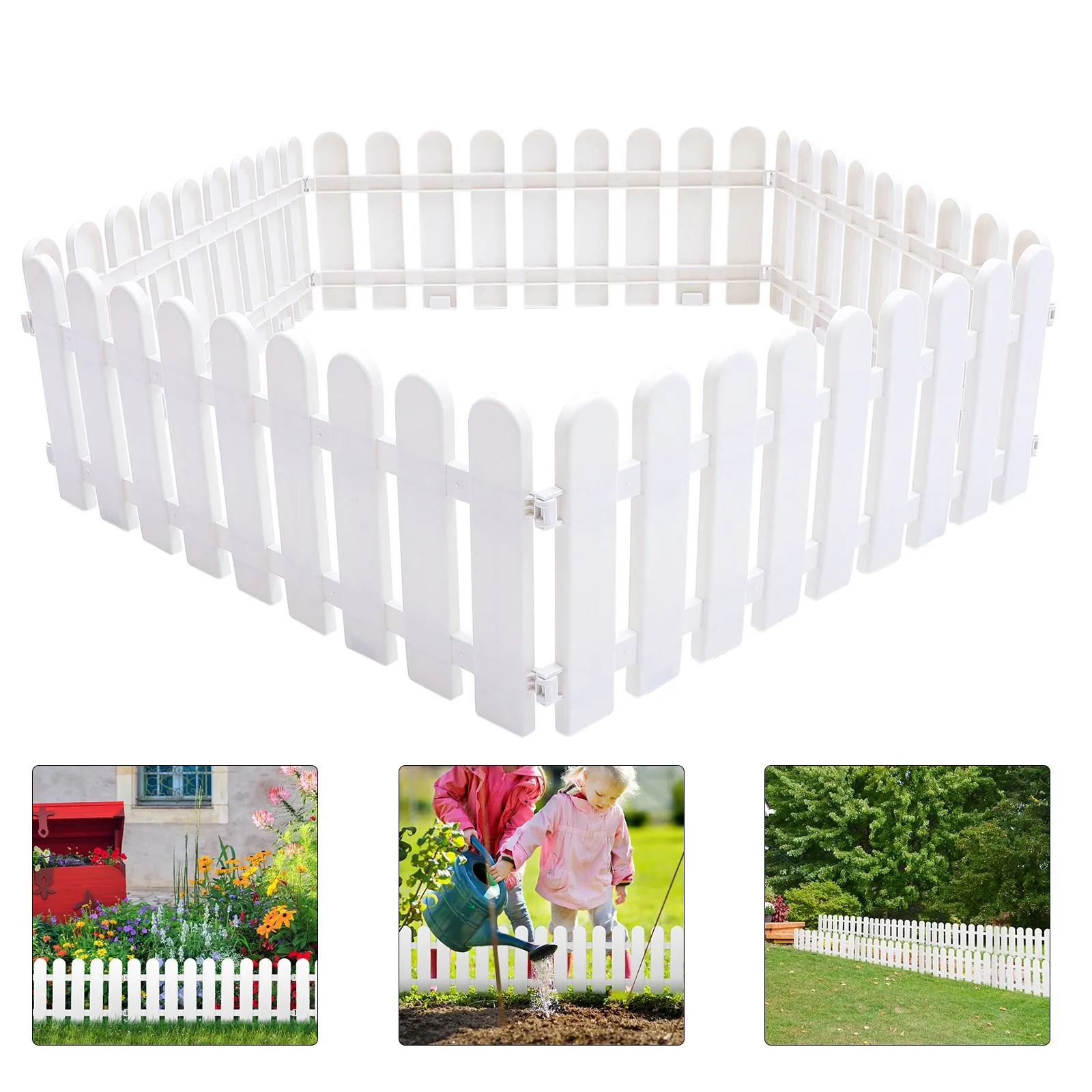 

5PC Garden Fence Edging Border Lawn Plastic Outdoor Barrier Flower Pet Fences White Decorative Picket Yard Panels Path Edgings