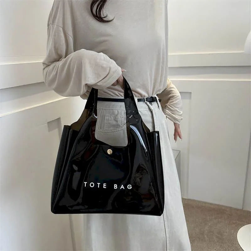 Jelly Handbag for Women Tote Bag Reusable Waterrproof PVC Shoulder Bags Casual Letter Printed Fashion Durable Gift Shopping Bags