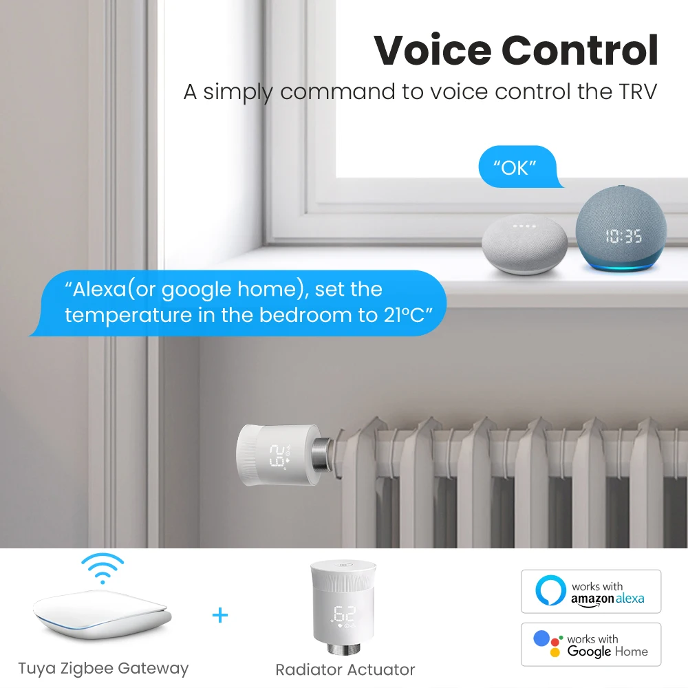 AVATTO ZigBee3.0 1-5PCS Tuya Thermostat Radiator Actuator Valve,Smart Programmable TRV Heater Control Support Alexa Google Home