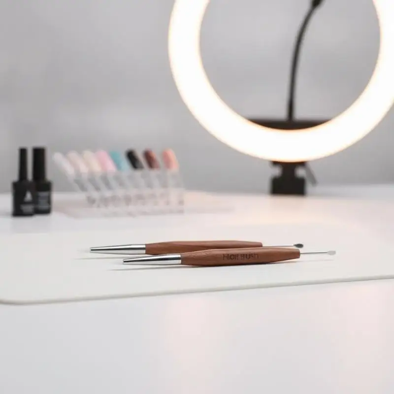 Wooden Double Head Nail Art Brush Silicone Carving Pen for Flower Painting Nail Art Enthusiasts Use