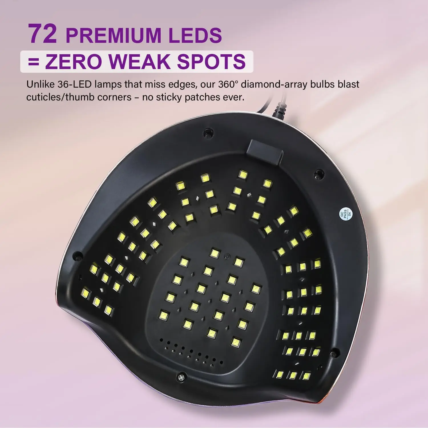 مصباح أظافر احترافي بقدرة 300 وات - معالجة سريعة، مستشعر تلقائي، 4 مؤقتات، 72 مصباح LED لتلميع الجل - الصالون والمنزل