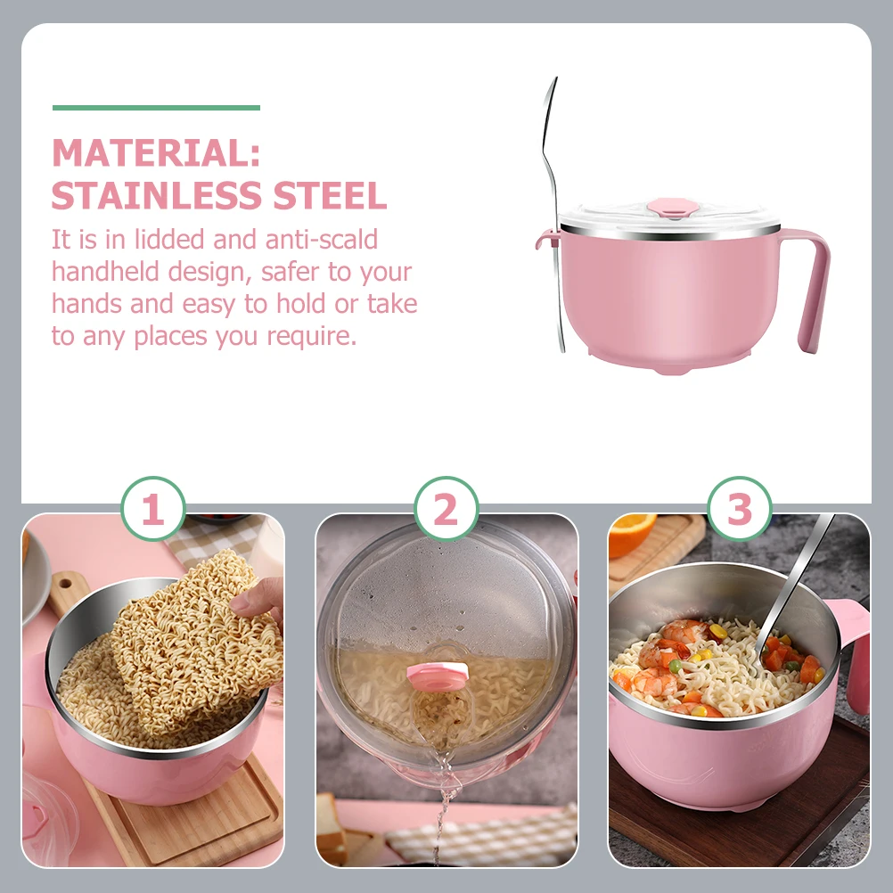 

Stainless Steel Noodle Bowl Large Capacity Anti Scald Pink Plastic Kids Soup Bowls Drainage Hole Outdoor Food Storage Kitchen