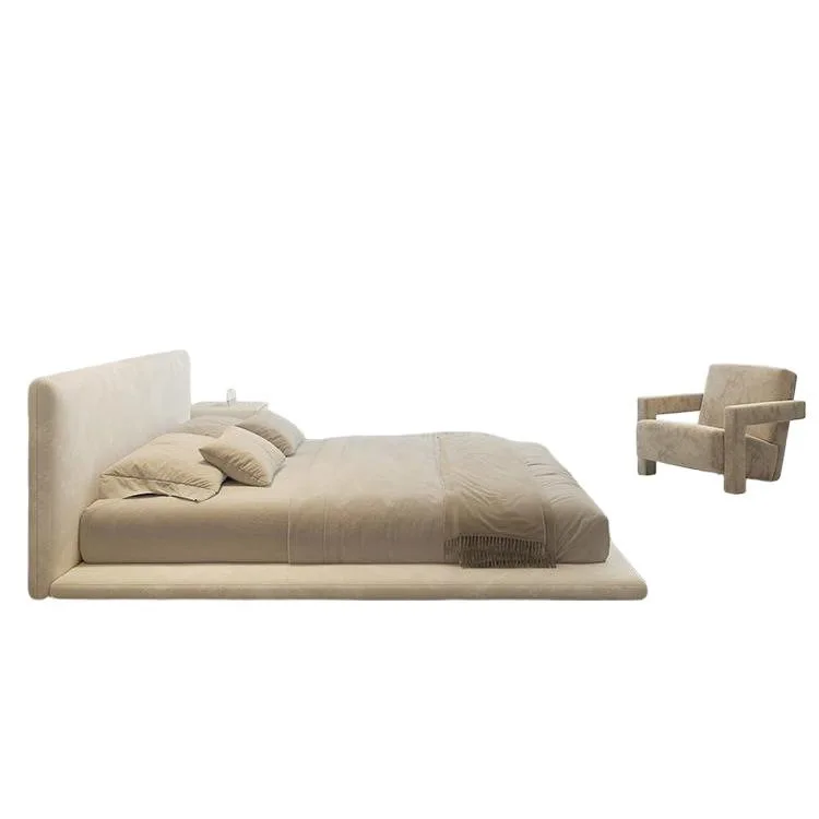 

Simple double cream white quiet wind light luxury bed Internet celebrity bedroom