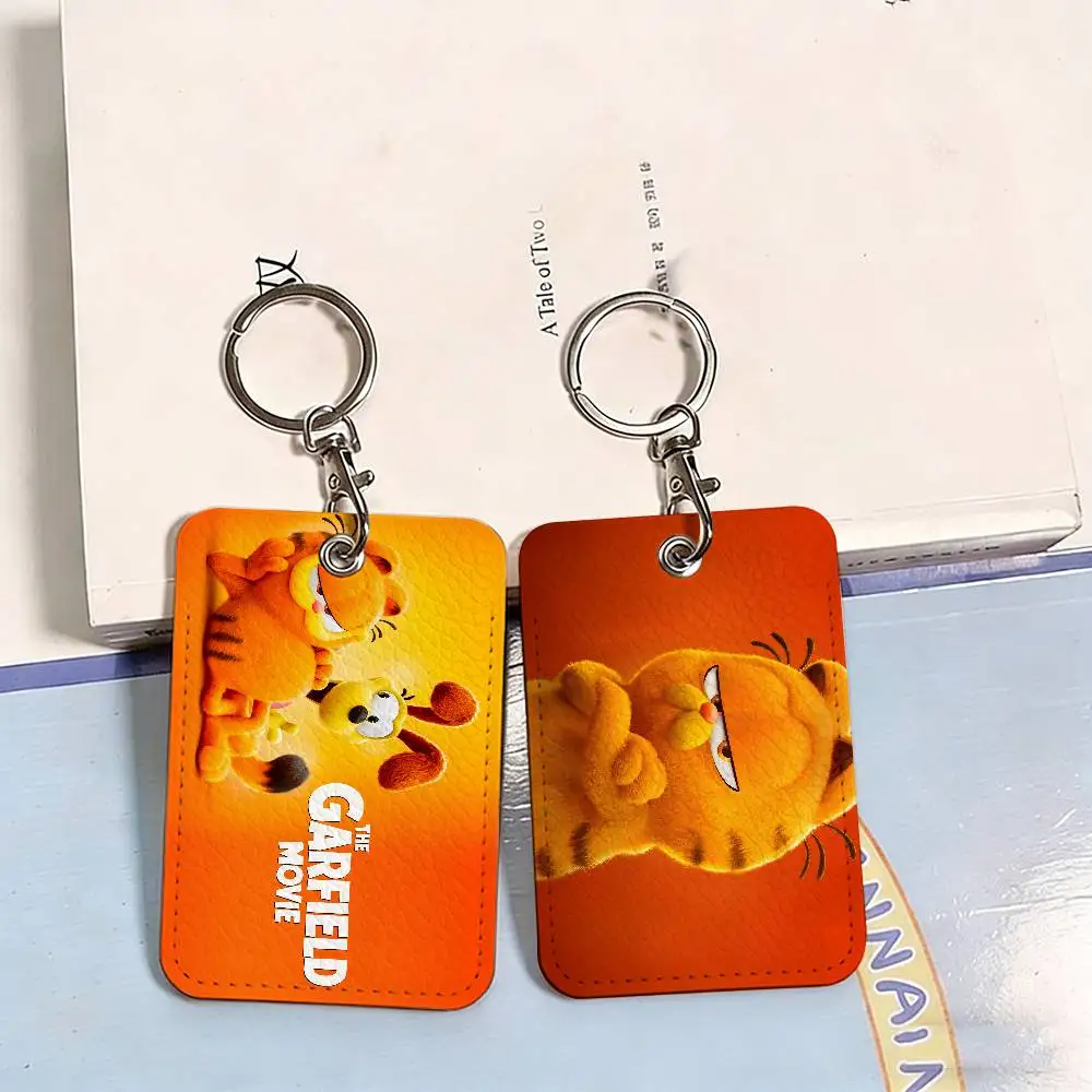 Cute Anime G-Garfields Cat PU Soft Leather Rectangular Key Card Holder Induction Elevator Protection Cover Youth Faion Accory