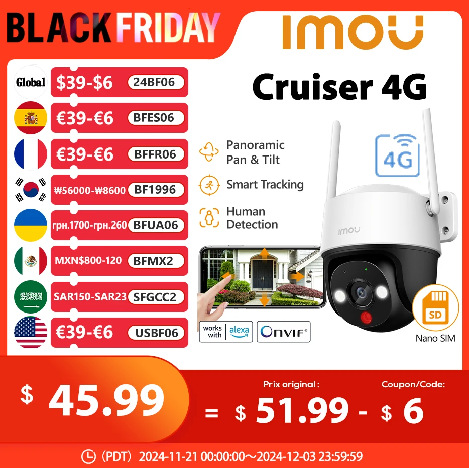 IMOU Cruiser 4G 2MP Outdoor Camera 360° PTZ Night Vision Wi-Fi IP66 Human Detection IP Surveillance Camera CCTV