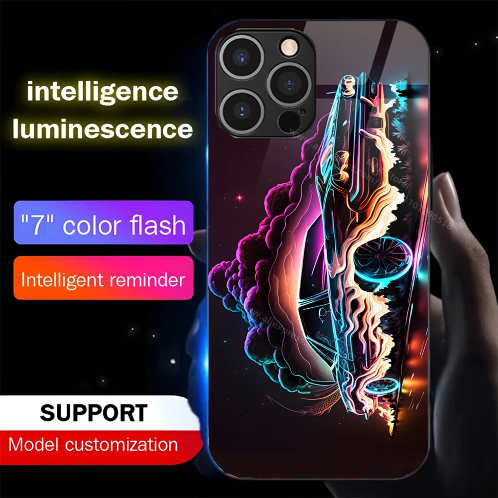 Future Punk Car Sound Music Control Led Light Phone Case Glowing Cover For iPhone 16 15 14 13 12 11 Pro Max X XR Plus