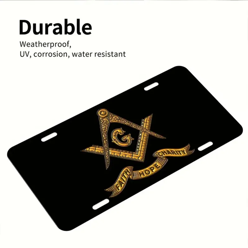 ملصق حائط معدني ماسوني - ديكور منزلي من الألومنيوم مقاس 6 × 12 بوصة مع شعار "الإيمان والأمل والخيرية" - تصميم ذهبي وأسود #5