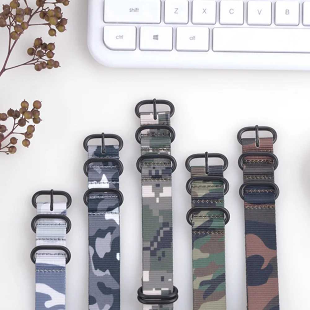 EACHE Camouflage Nylon Watch Straps 18mm 20mm 22mm 24mm Watch Band Strap With Stainless Steel Silver Color Black Buckles