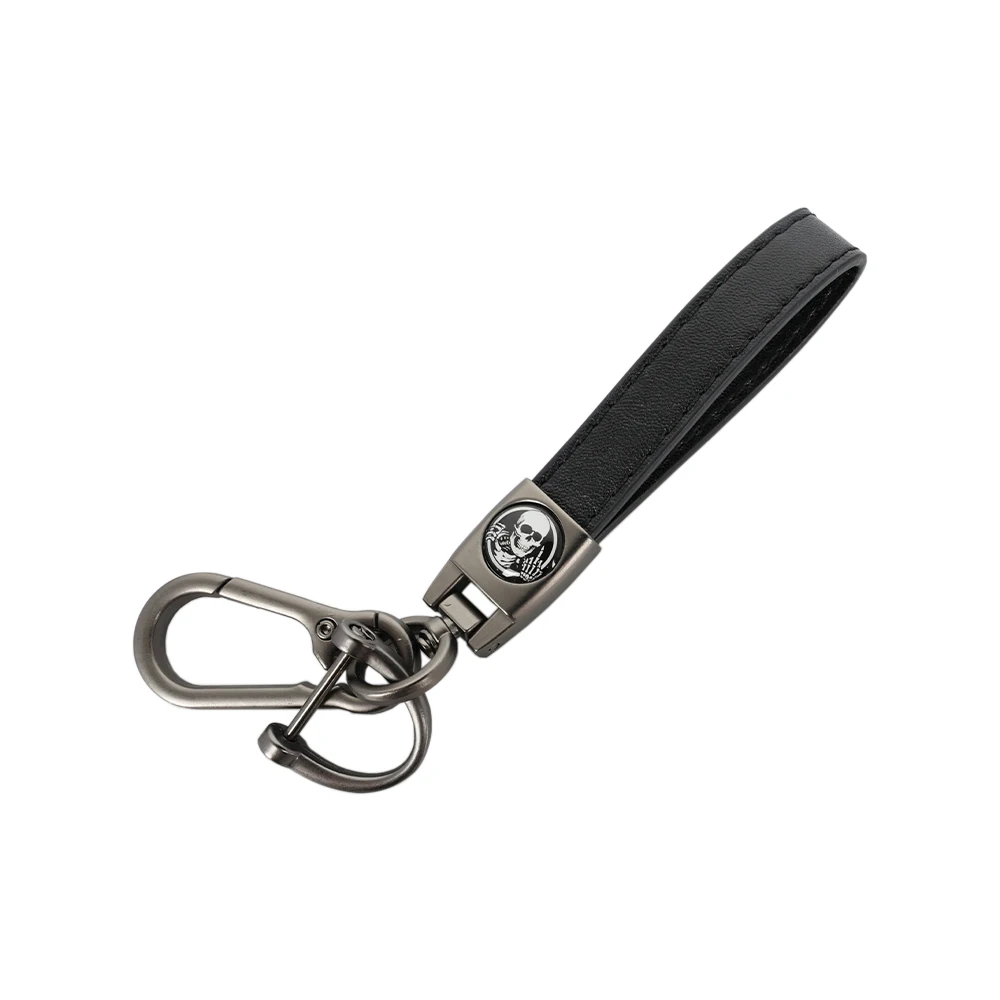 Skull Black Strap Keychain Multi-Purpose Metal Waist Hanging Key Ring Leather Key Chain Fits For Harley CVO Motorcycles And Cars