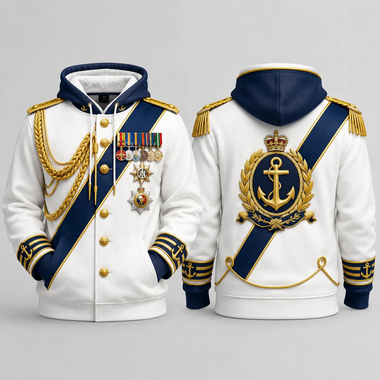 Herren Rote Zeremonielle Wachuniform 3D-Druck Reißverschluss-Hoodie Polyester Langarm Cosplay Streetwear Jacke Kostüm Oberteil Unisex