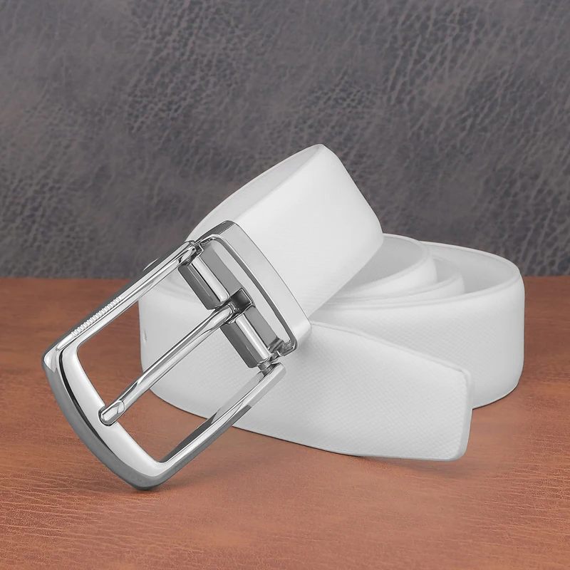 Модные ремни для молодых мужчин с пряжкой из натуральной воловьей кожи, пояс высокого качества, белые повседневные джинсы ceinture homme B650