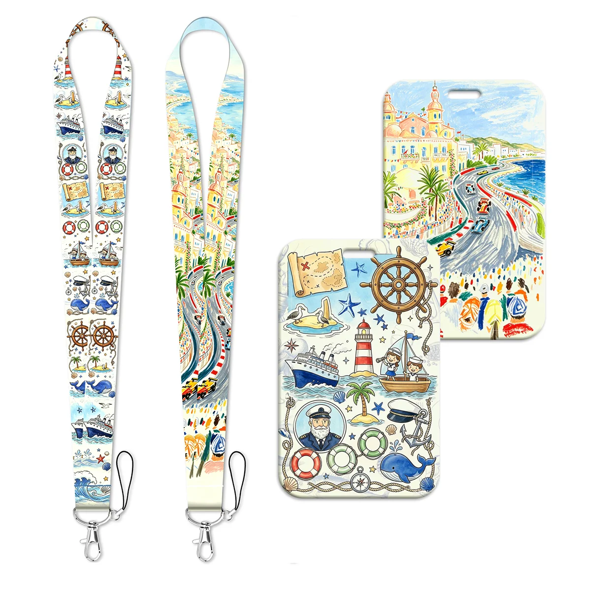 Nautical Coast Scenery Lanyard Neck Strap Keychain Card Cover Badge Holder Mobile Phone Hang Rope Keyring Accessories Gift
