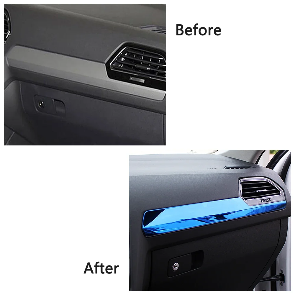 For Volkswagen VW Tiguan MK2 2017-2019 LHD Central Console Dashboard Cover Glove Box Trim Interior Stainless Steel Sticker