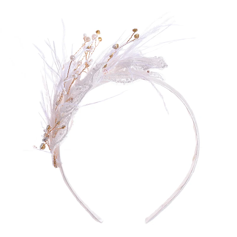 Bridal Wedding Hair ornaments wedding headdress popular pearl feather hair hoop women\'s Crystal Crown dress accessories