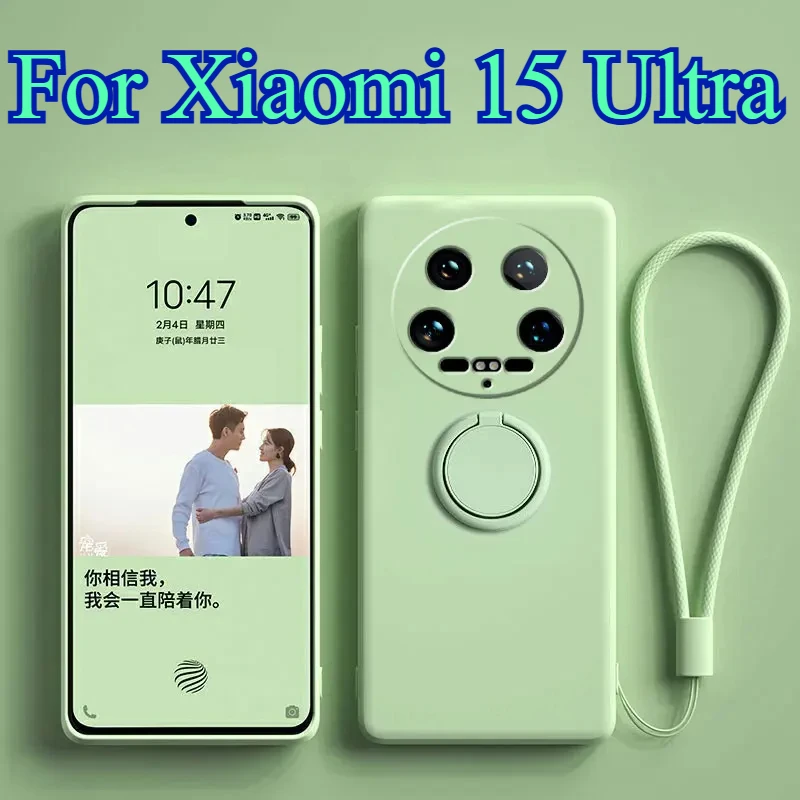 Image of Für Xiaomi Mi 15 Ultra Flüssigkeit Silikon Ring Ständer Telefon Fällen Für Xiaomi Mi 15 ultra 15 Pro 15 Pro Lanyard Magnetische weiche TPU Abdeckung