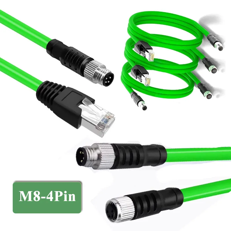 M8 4Pin D-Type Shield Connection Line Ethernet Connector Cable Male 4P A-code to RJ45 High Flexible Drag Chain Sensor Plug Wire