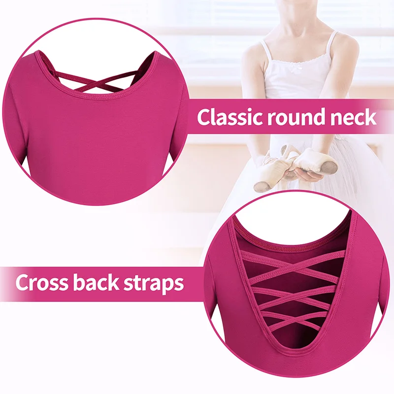 Базовое балетное танцевальное платье с круглым вырезом для девочек, купальник для девочек, гимнастические танцевальные юбки с перекрестными бретелями на спине, танцевальные купальники