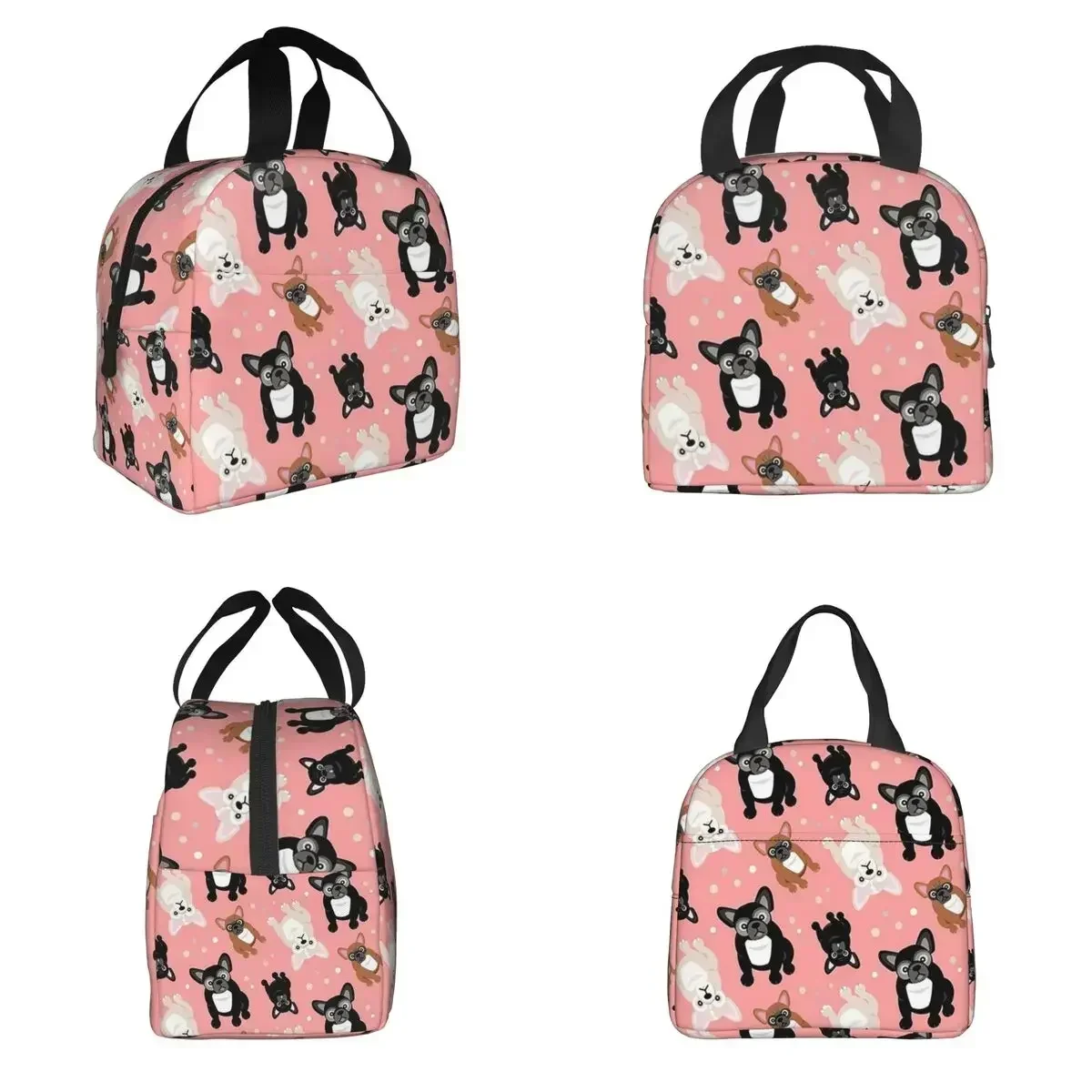 Cute French Bulldogs Frenchies Peach Pink Lunch Bag Insulated Bento Box Lunch Tote Picnic Bags Thermal Bag For Woman School