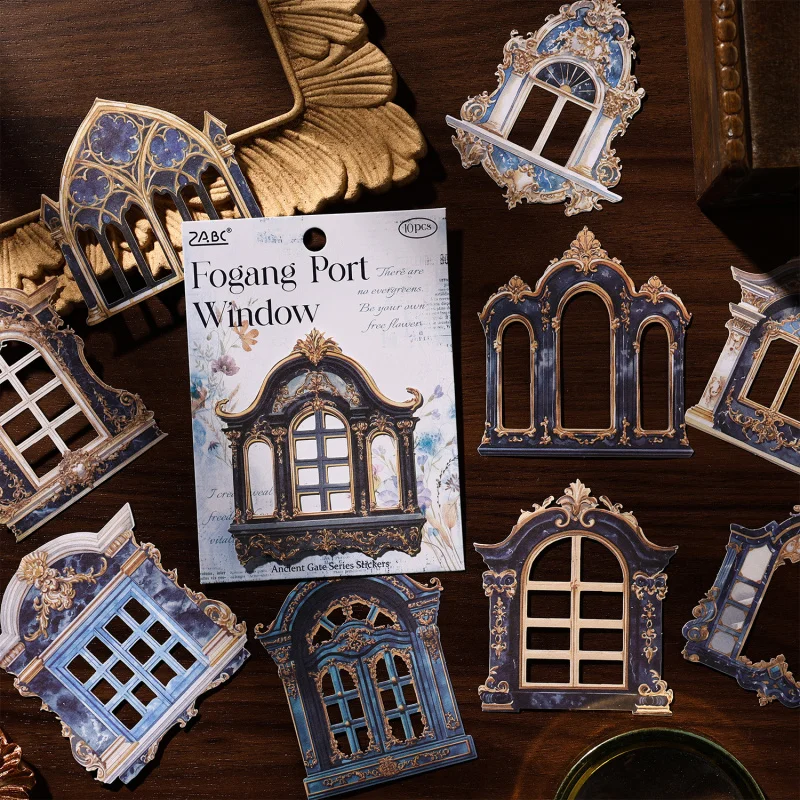 1pack/10pcs Vintage Hollow Door & Window Stickers, Various Non-Repeating Styles, DIY Handmade Album Scrapbooking Decorative