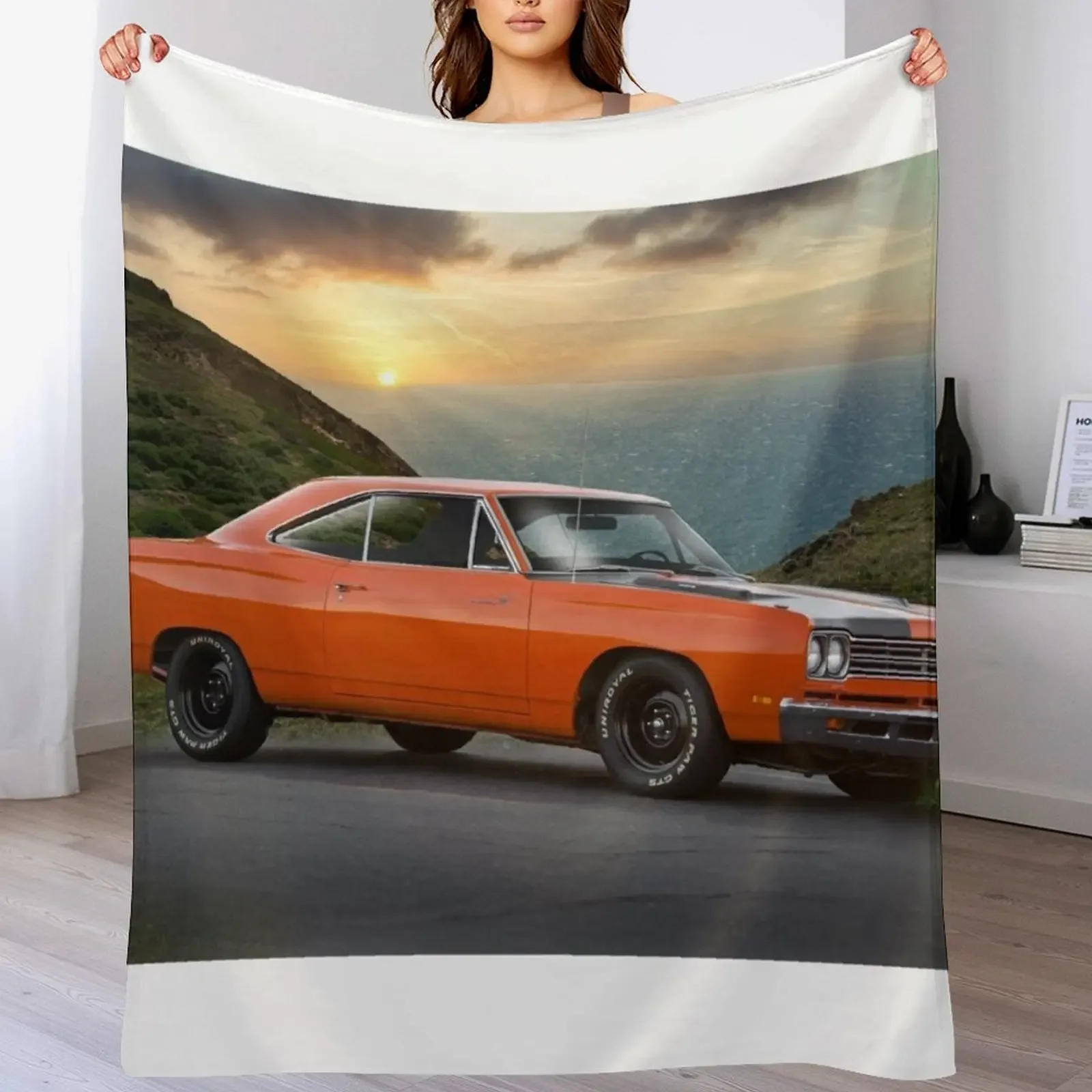 

1969 Plymouth Roadrunner Throw Blanket Sofa Quilt Beautifuls Heavy Plaid on the sofa Blankets