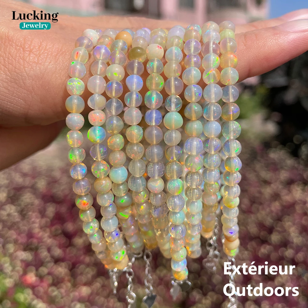 

925 Silver with Natural Ethiopia White Opal Bracelet - Fine Gemstone for DIY Jewelry, Healing Crystal Crafts