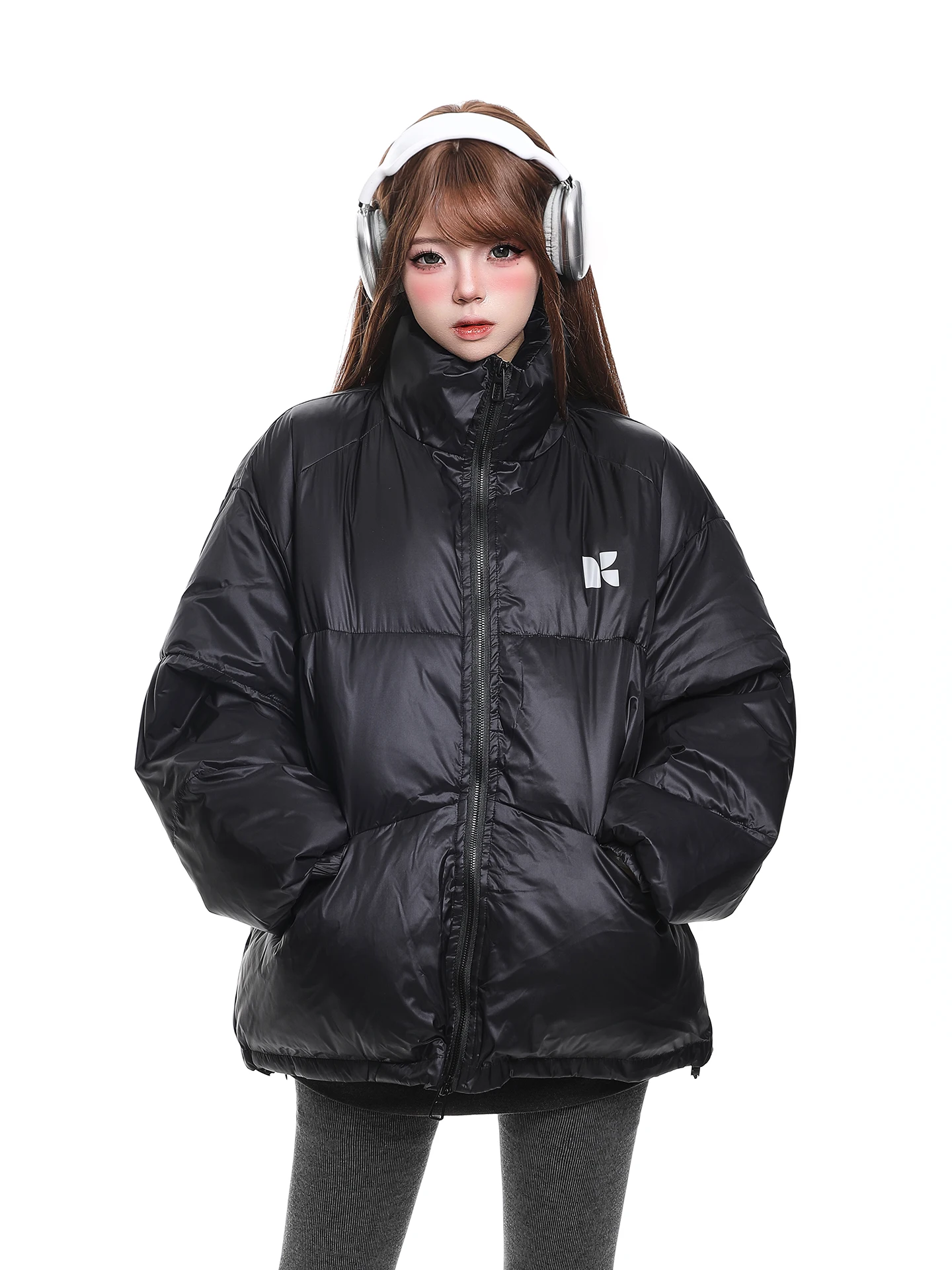 

Американский ретро-пуховик с воротником-стойкой, свободный повседневный хлопковый жакет для женщин, зимнее пальто в уличном стиле с длинными рукавами на молнии