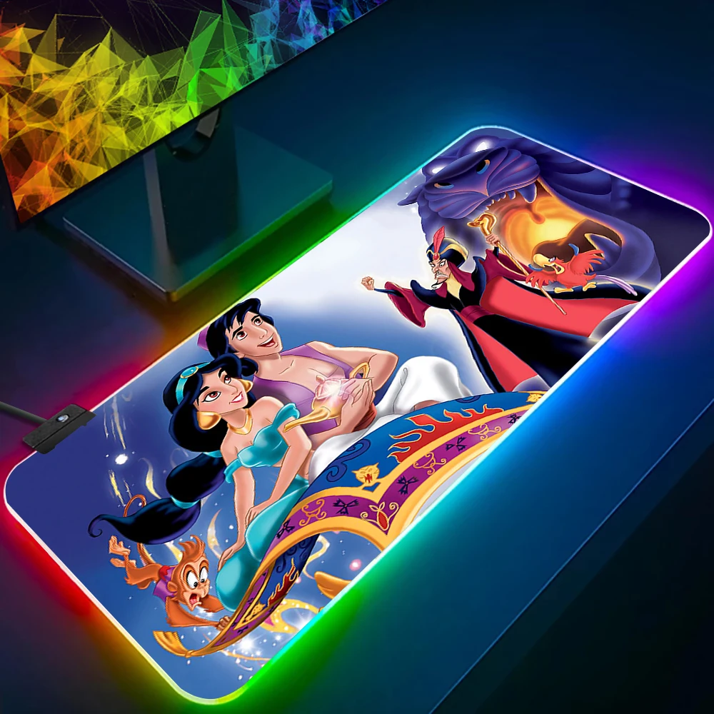 Disney Aladdin Magic Lamp RGB Pc Gamer Keyboard Mouse Pad Mousepad LED Glowing Mouse Mats Rubber Gaming Computer Mausepad