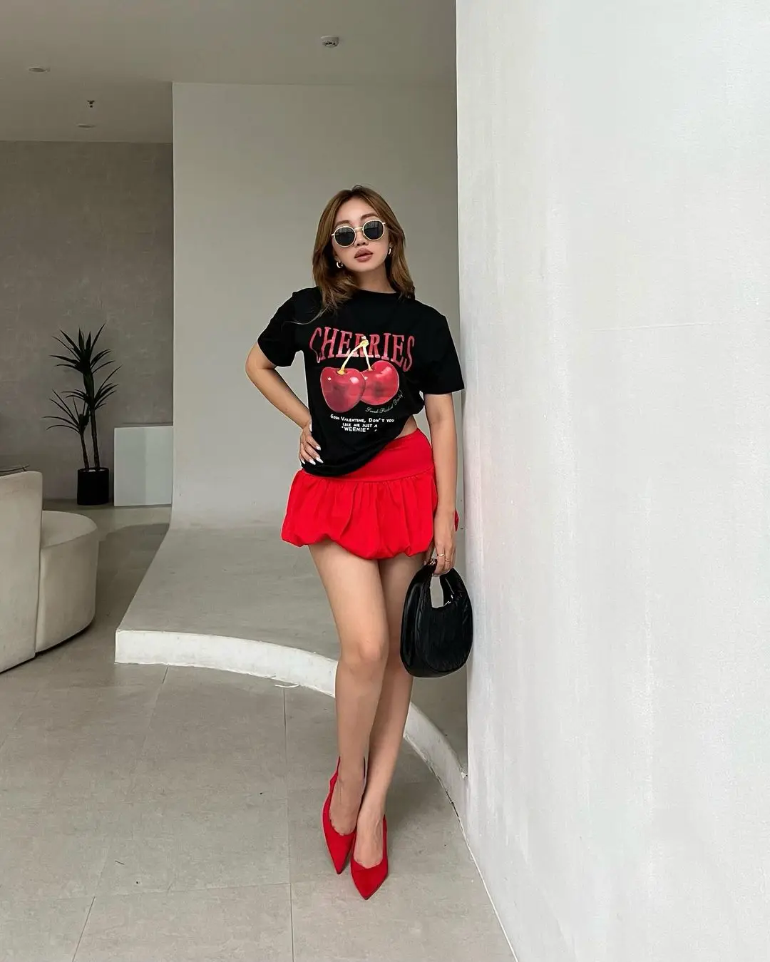 Y2k Style Skirt Sets Cherry Graphic T Shirts Two Piece Sets Womens Outifits Harajuku Simple Trendy Casual Streetwear