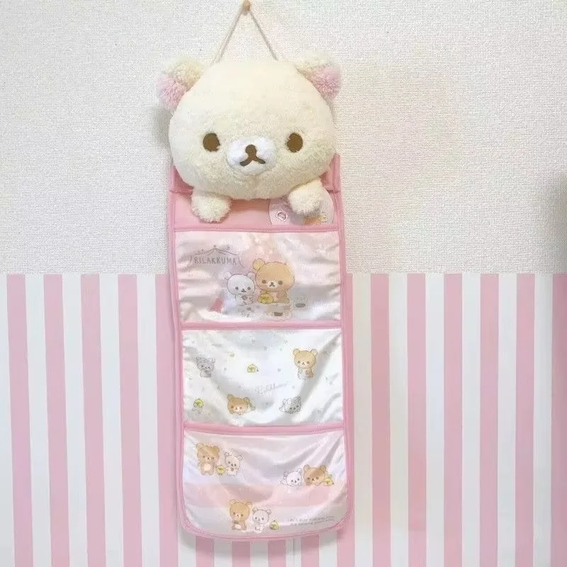 Korilakkuma Plush Bear Large Capacity Wall Hanging Storage Bag Dorm Door Back Organizer Pouch For Fans Sundries & Accessories
