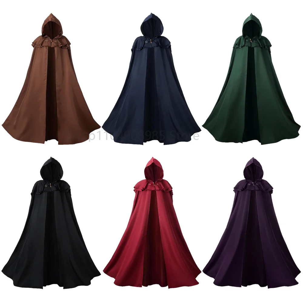 

Medieval Black Hooded Cloak Adult Unisex Brown Cloak Halloween Vampire Witch Cosplay Costume Green Red Robe Cape Costume