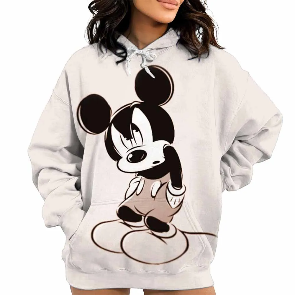 جديد مطبوعة المرأة هوديس ميكي ماوس طباعة ثلاثية الأبعاد قناع السترة البلوز مع جيب هوديي الشارع الشهير فضفاضة مريحة