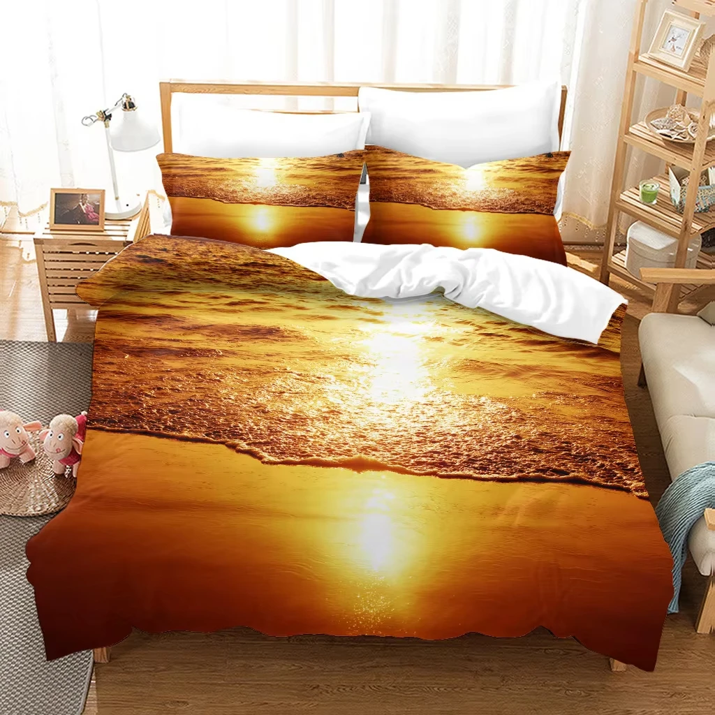 Sunset Duvet Cover Twin Full Queen King Size Sunshine Landscape Comforter Cover Natural Scenery Bedding Set with 2 Pillow Shams