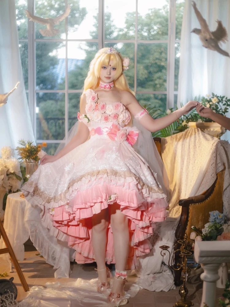 أزياء من صنعني الأميرة أنيمي أتاناسيا التأثيرية أميرة أفرجني مع بدلة لوليتا الوردية التأثيرية للمحكمة