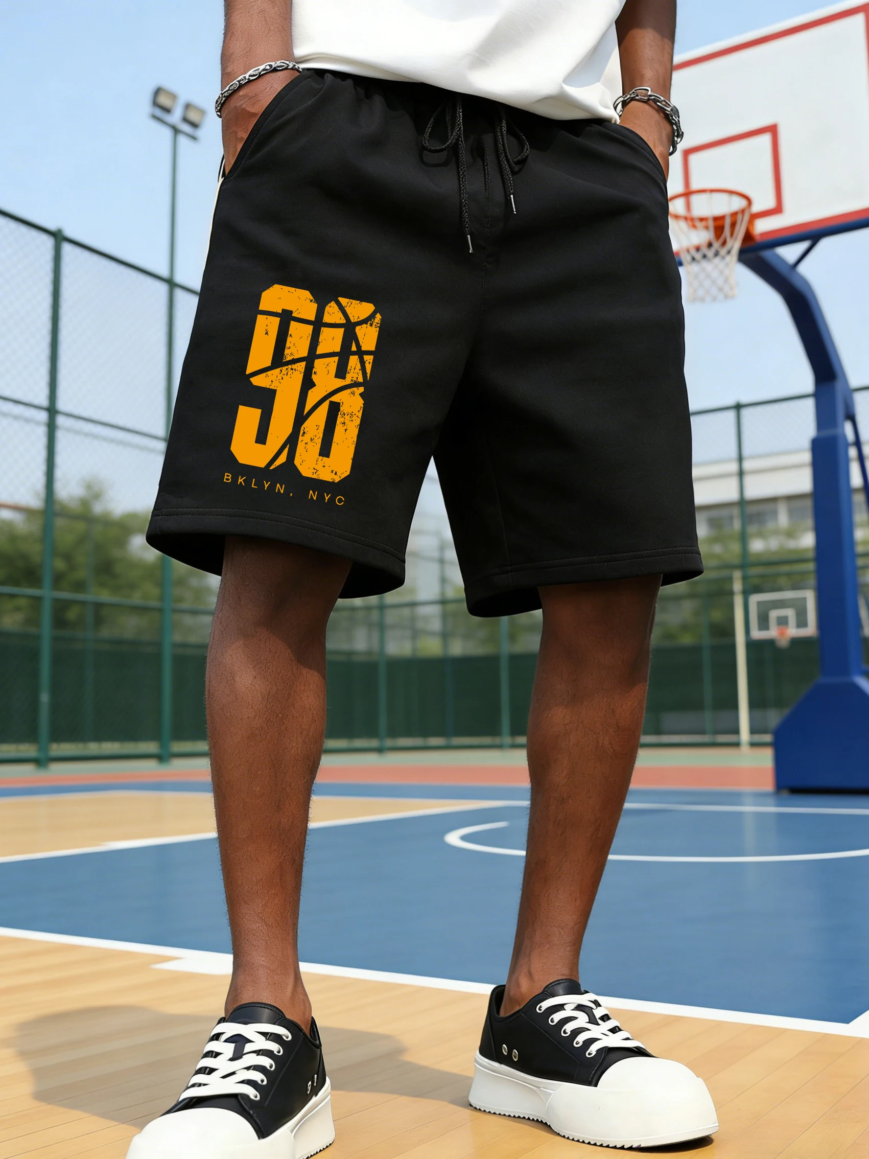 

Brooklyn Basketball No.98 Printed Pants Mens Sporty Pocket Wide Shorts Basics High Waisted Shorts Summer Oversized Male Clothes