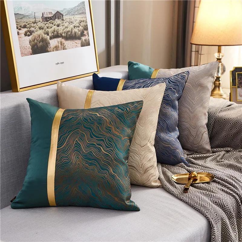 Modern Light Luxury Sofa Couch Car Cushion Cover Satin Hot Stamping Pillow Case Cover Metal Color Pillowcase Pillowcover