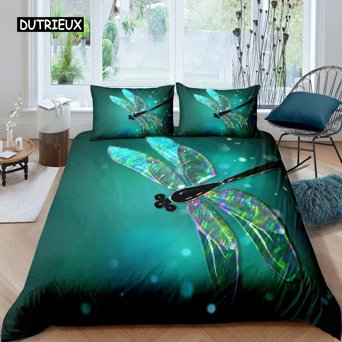 

Dragonfly Duvet Cover Set King Size Colorful Wing Bedding Set for Kids Teens Adult Forset Wild Animal Theme 2/3pcs Quilt Cover