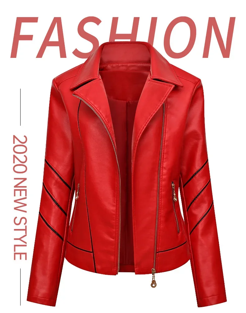 Autumn Slim Fit Leather Jacket Women's Y2K Lapel Bicycle Zipper Coat 2024 New High-end Motorcycle Faux Pu Leather Short Jacket