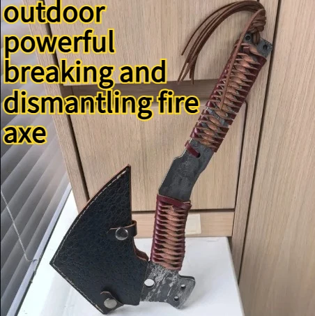 High Carbon Steel Forging Tactical Axe Multifunctional Chopping Axe Integrated Engineer Cowhide Rope Wrapped Handle Axe