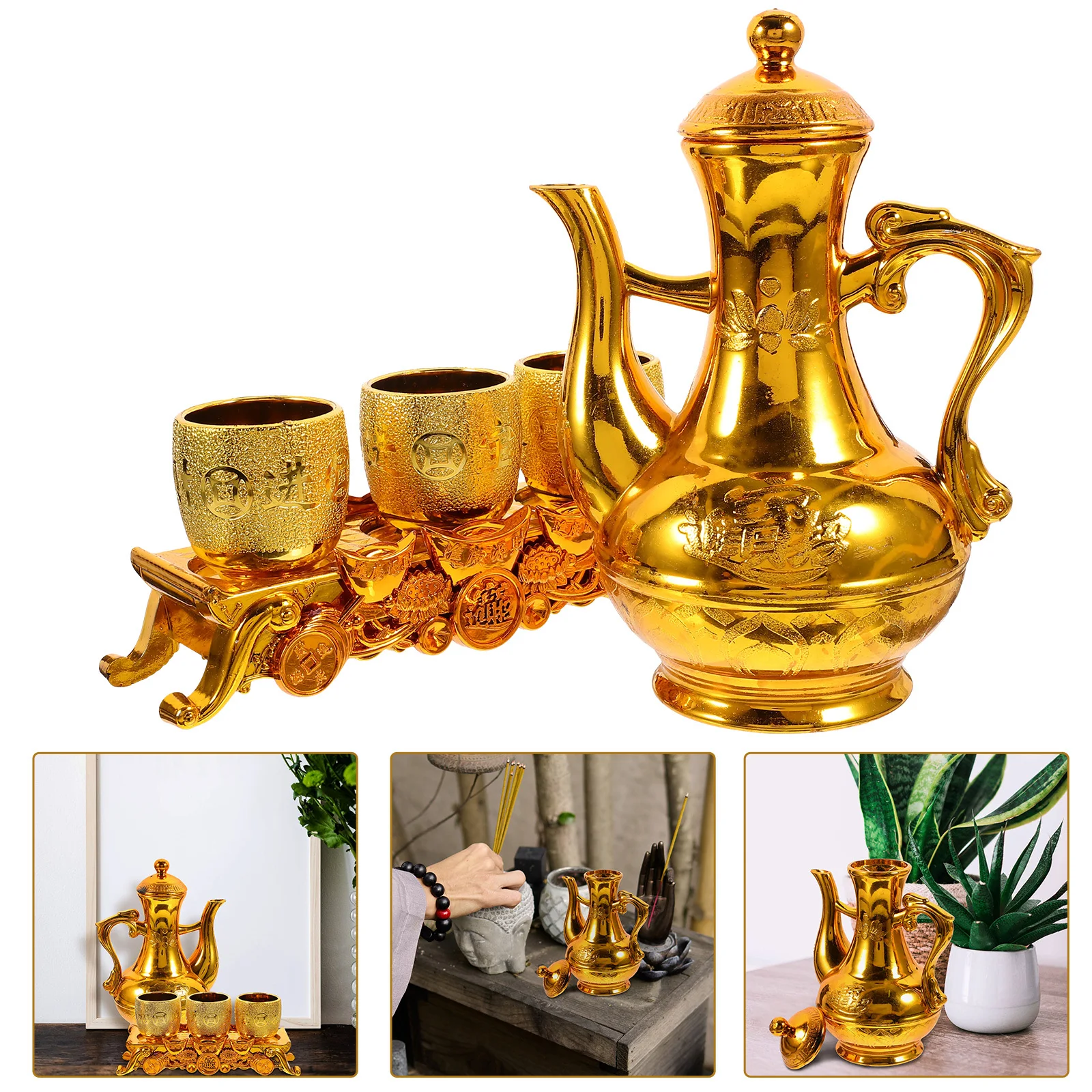 

1 Set Of Water Offering Cup Pot Kit Buddhist Worship Supplies Retro Temple Use Decorative Cup Kitchen Accessory