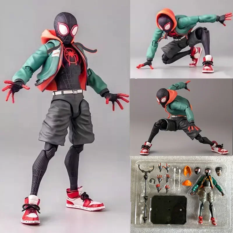 Spider Man Miles Morales Collectible Figurine, Multiple Replaceable Hands Heads Support Dynamic Poses Model Toy