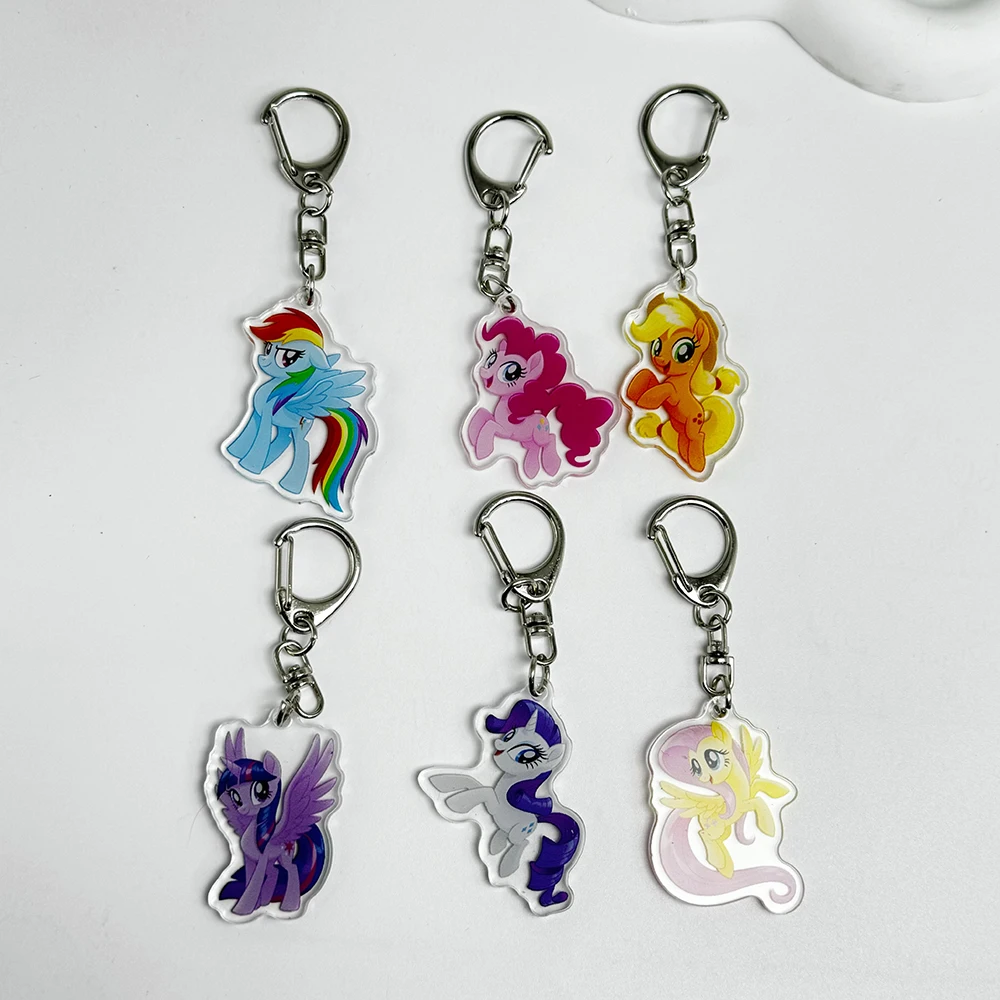 6pc My Little Pony Acrylic Keychain Charm - Cute Double-Sided Backpack Gift for Couple, BFF, School Girls